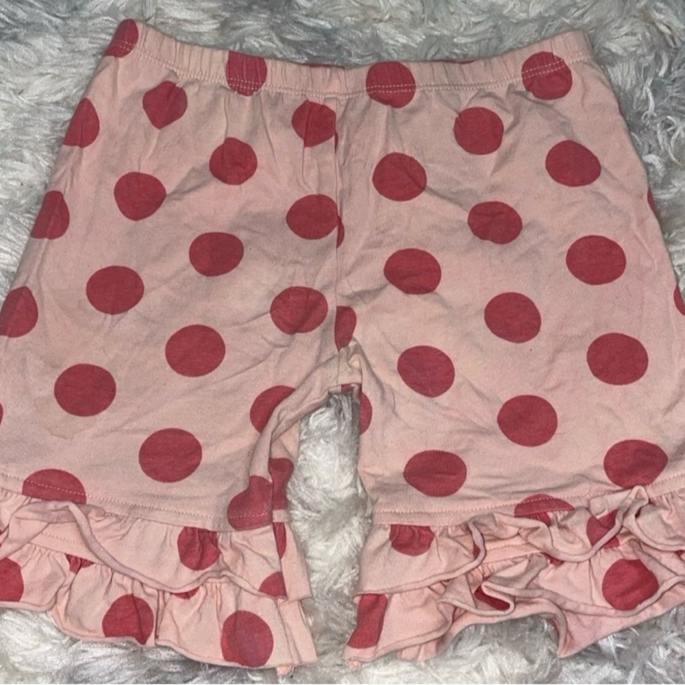 Persnickety Pink and Red Polka Dot Ruffle Shorts size 7 years